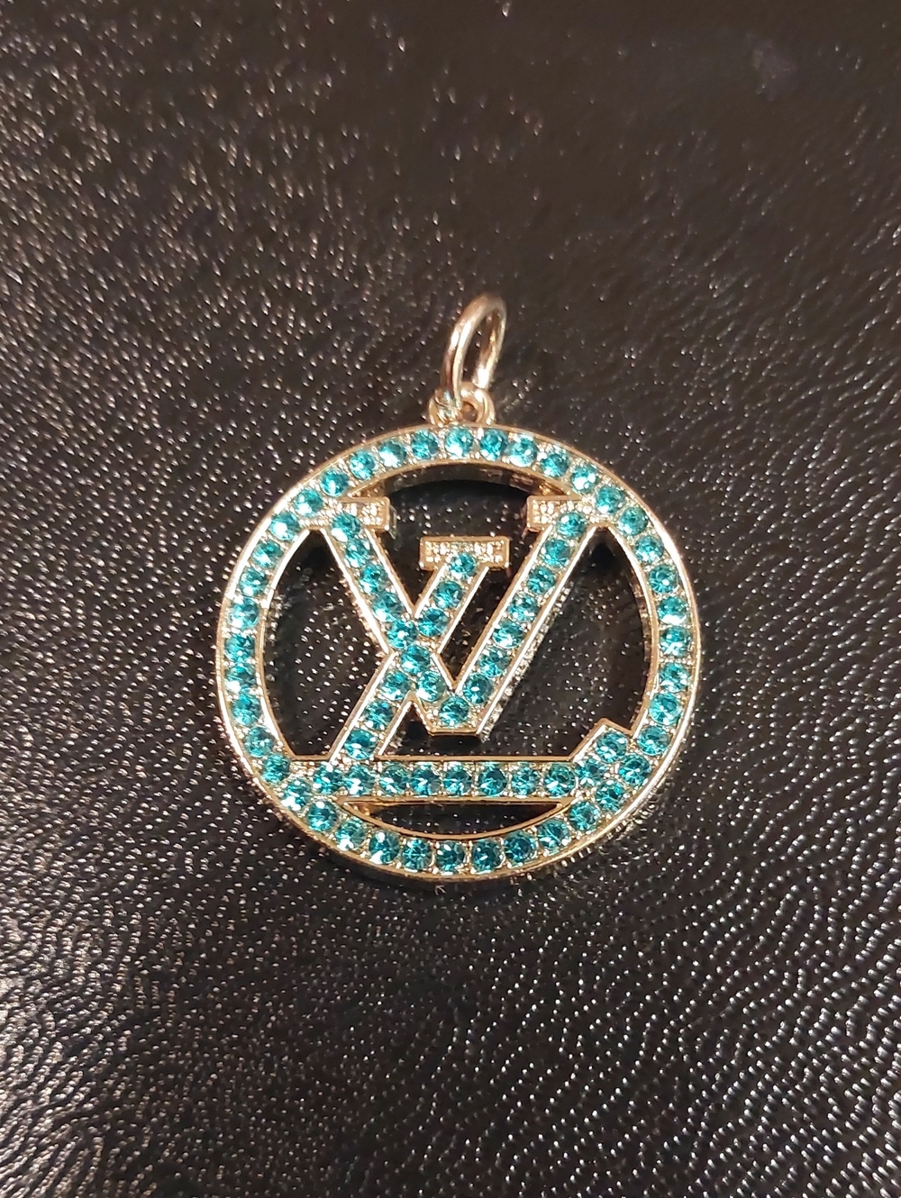 LV Crystal Pavé Turquoise Circle Charm Pendant